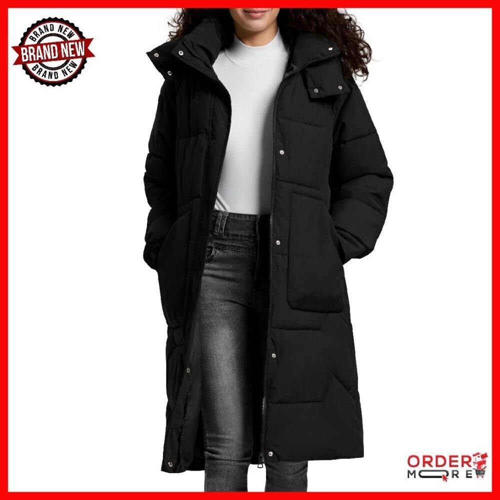 Long Puffer Coat Women Hooded Winter Jacket Thick Warm Polyester